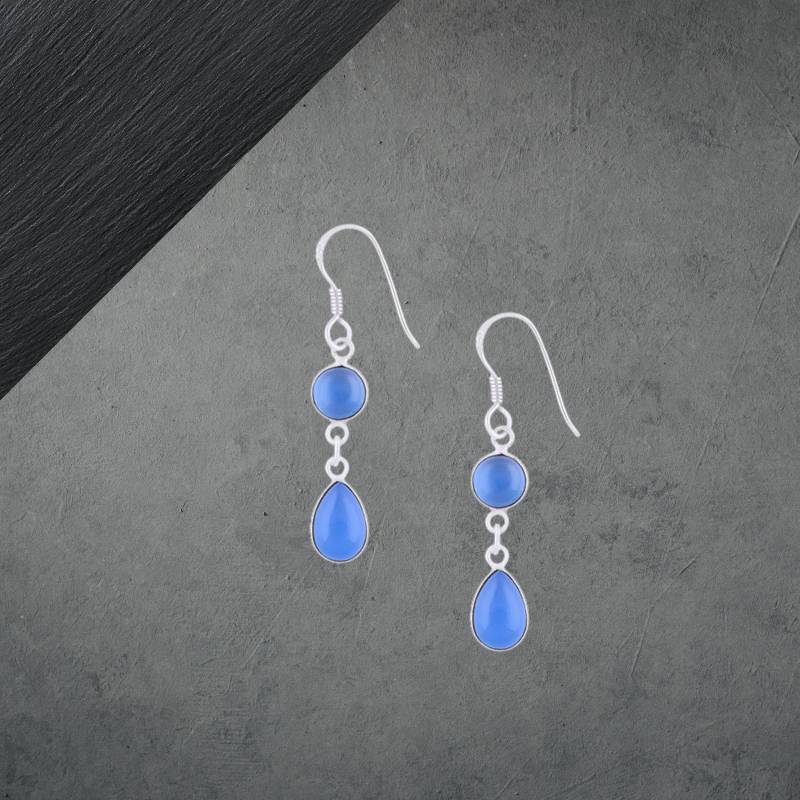 Blauer Chalcedon Zierliche Ohrringe 925 Sterling Silber Geschenk Für Freundin Frauen Mädchen Ostern Muttertag Neu 67Z von ShivasSilver