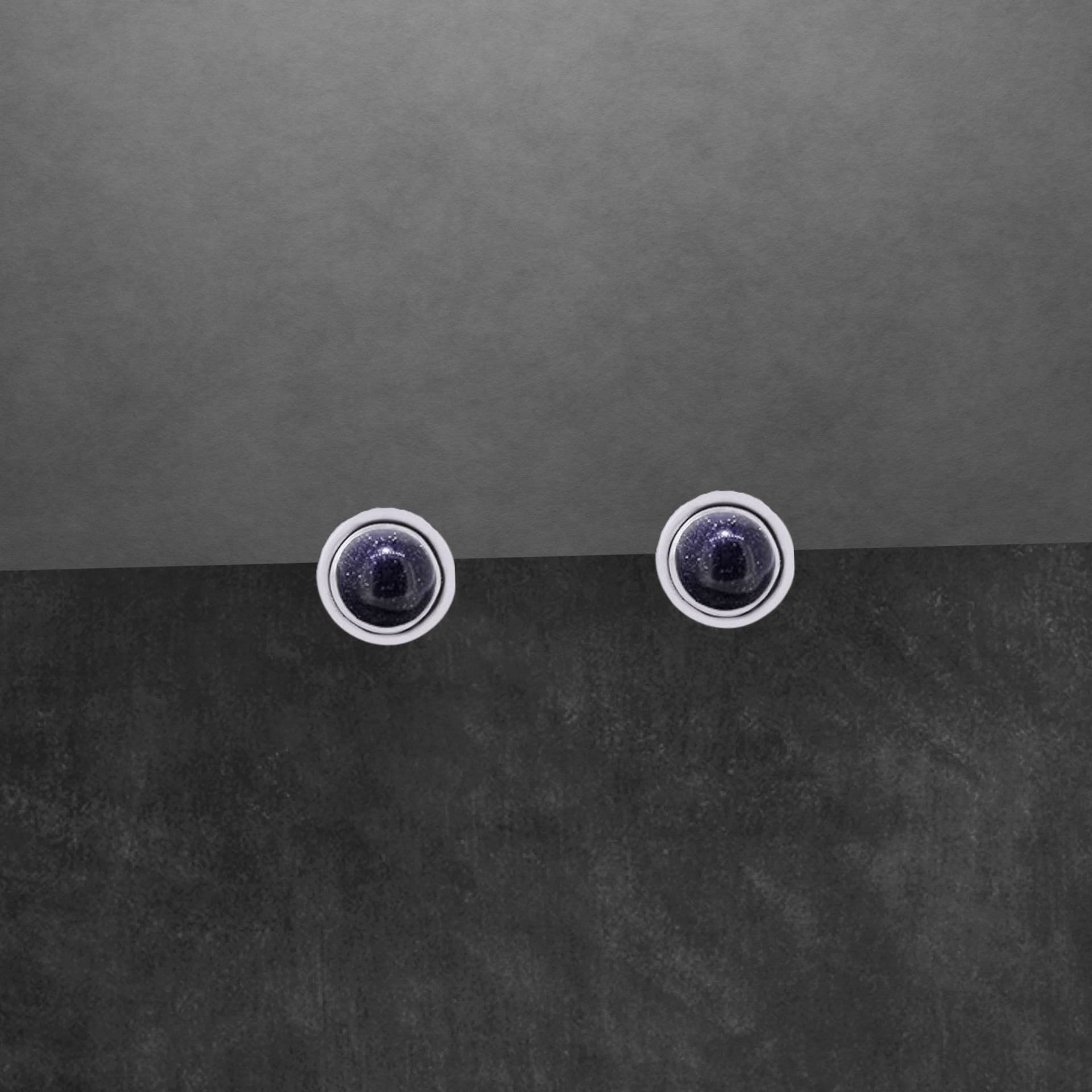 Blaufluss Ohrstecker 925 Sterling Silber, Dezent Geschwärzt, Runde Cabochons von ShivasSilver