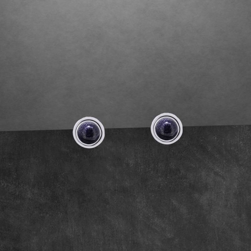 Blaufluss Ohrstecker 925 Sterling Silber, Dezent Geschwärzt, Runde Cabochons von ShivasSilver