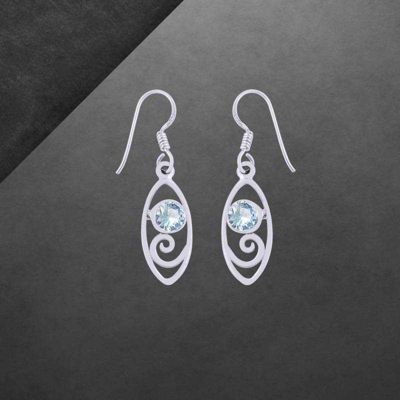 Blautopas Ohrringe 925 Sterling Silber, Facettierte Steine, Boho Design von ShivasSilver