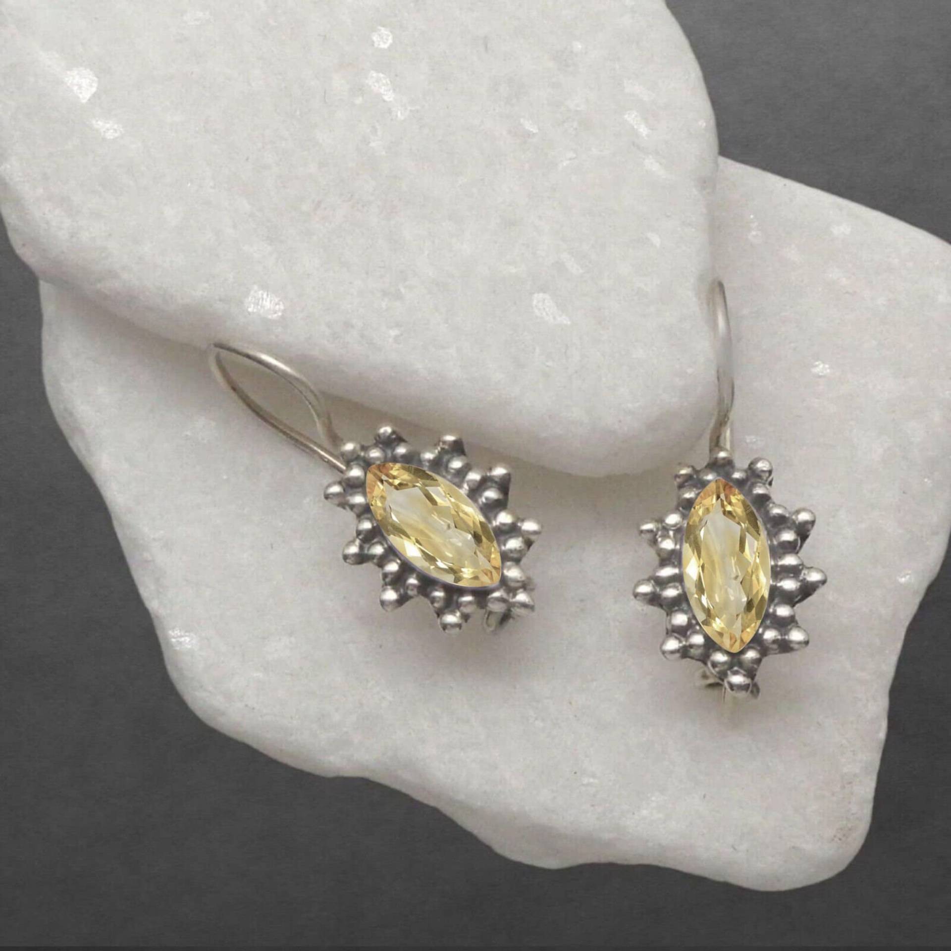 Citrin Ohrhänger Ohrringe 925 Sterling Silber Facettierte Steine, Hakenverschluss von ShivasSilver