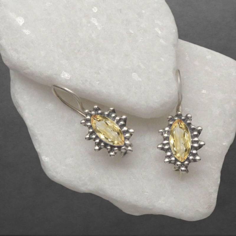 Citrin Ohrhänger Ohrringe 925 Sterling Silber Facettierte Steine, Hakenverschluss von ShivasSilver