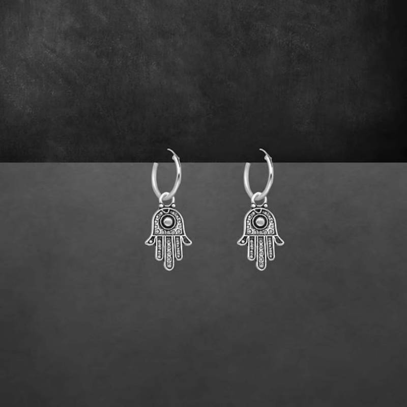 Creolen Ohrringe Aus 925 Sterling Silber Mit Fatima's Hand, Verschließbar von ShivasSilver