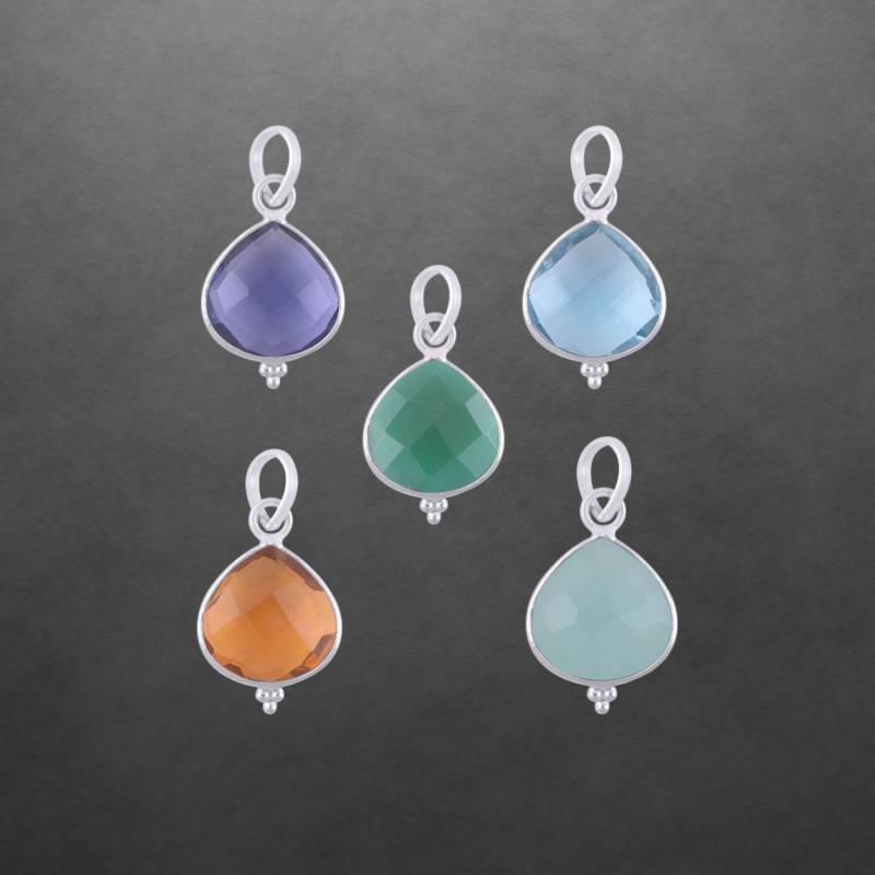 Edelstein Anhänger 925 Sterling Silber Tropfen Chalcedon Citrin Grüner Achat von ShivasSilver