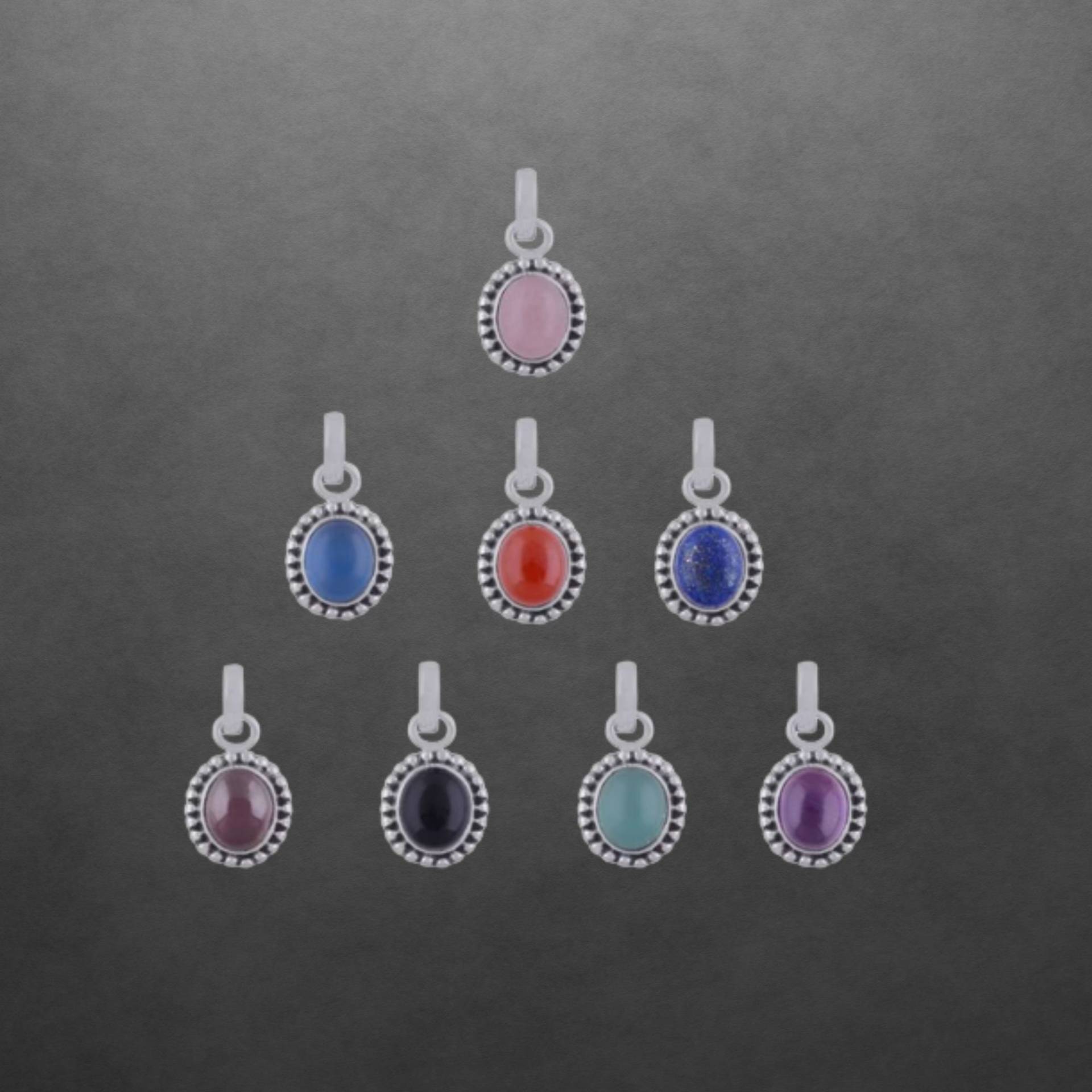 Edelsteinanhänger Aus 925 Sterling Silber, Mit Verschiedenen Edelstein, Oval, Zierliches Design von ShivasSilver