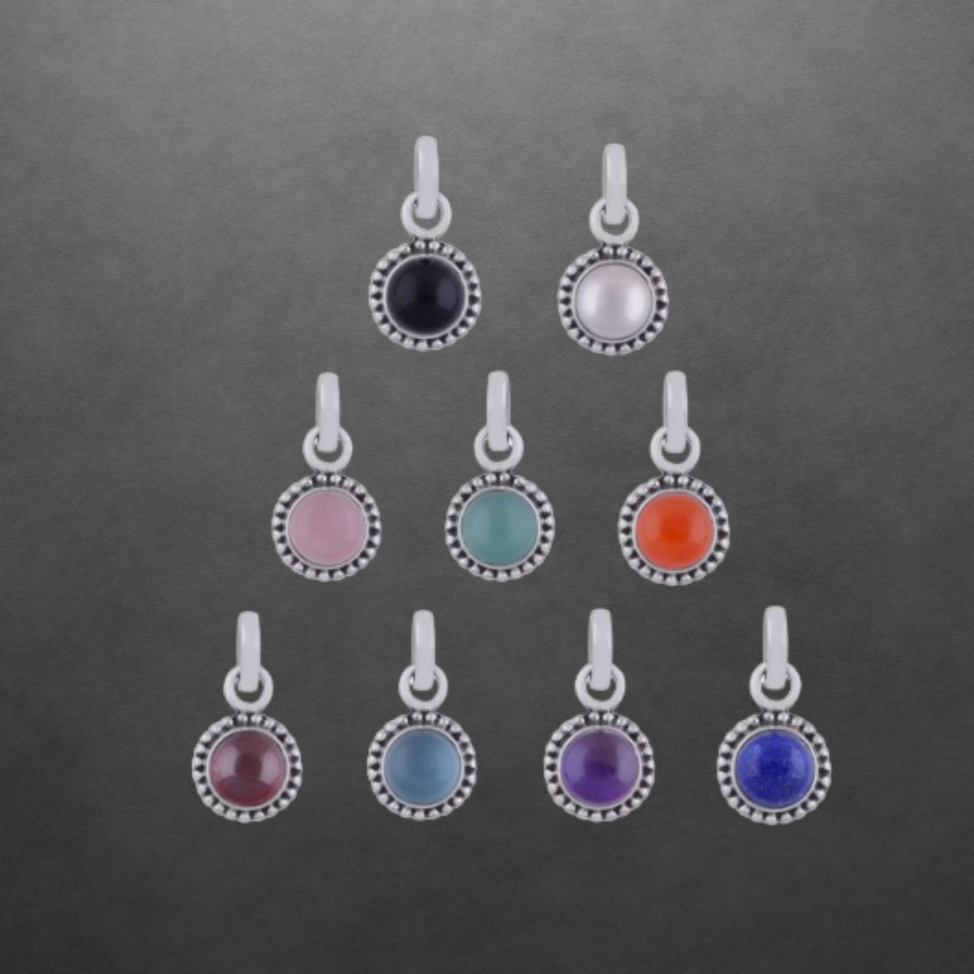 Edelsteinanhänger Aus 925 Sterling Silber Rund Klein, Verschiedene Steine von ShivasSilver