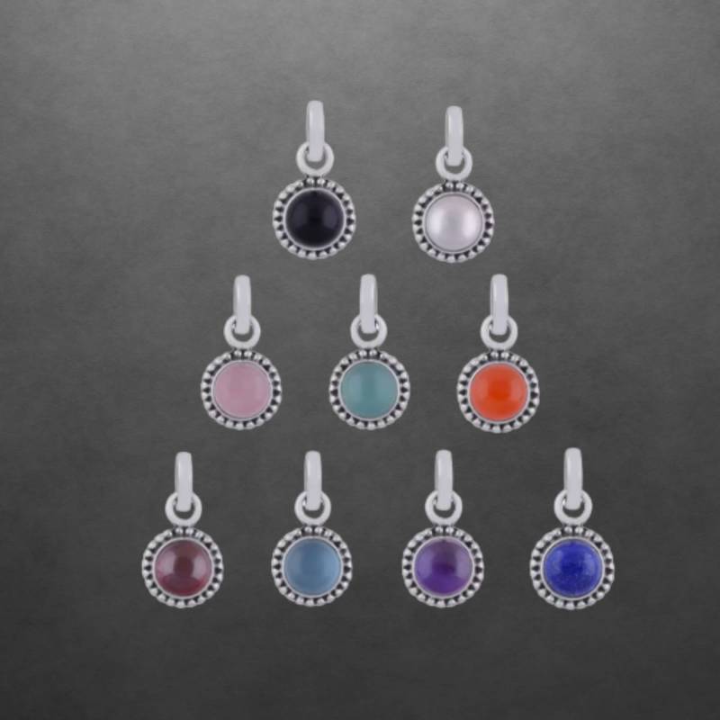Edelsteinanhänger Aus 925 Sterling Silber Rund Klein, Verschiedene Steine von ShivasSilver