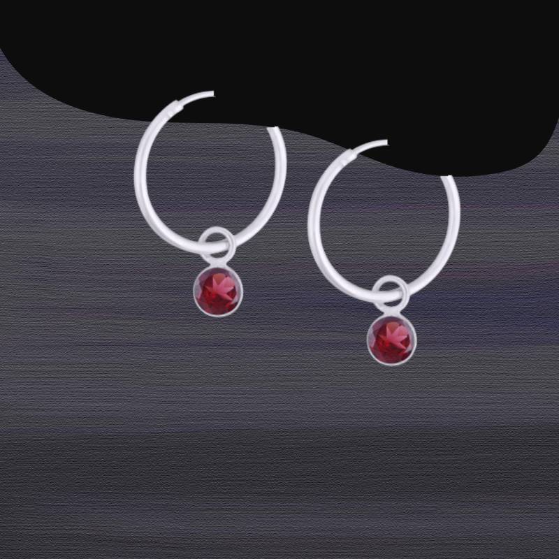 Granat Creolen 925 Sterling Silber, Glänzend, Facettierte Steine 88C von ShivasSilver