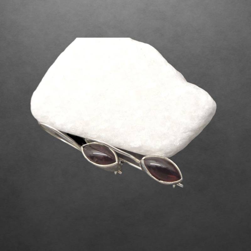 Granat Ohrringe 925 Sterling Silber, Dezent Geschwärzt, Cabochon, Haken Verschließbar, 9988 von ShivasSilver