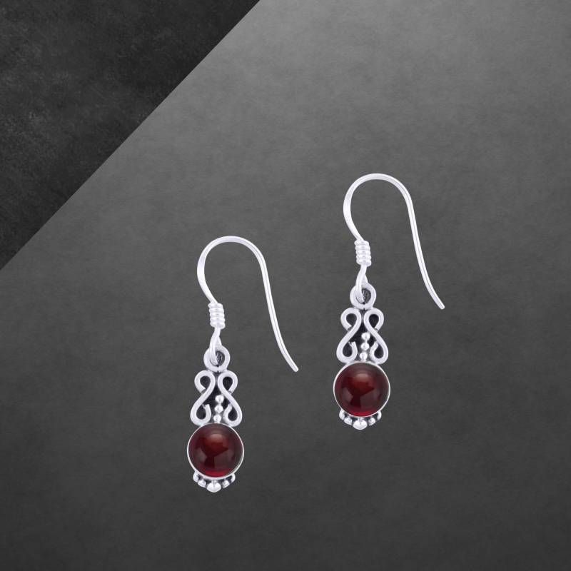 Granat Ohrringe 925 Sterling Silber, Geschwärzt, Cabochon Steine 2300 von ShivasSilver