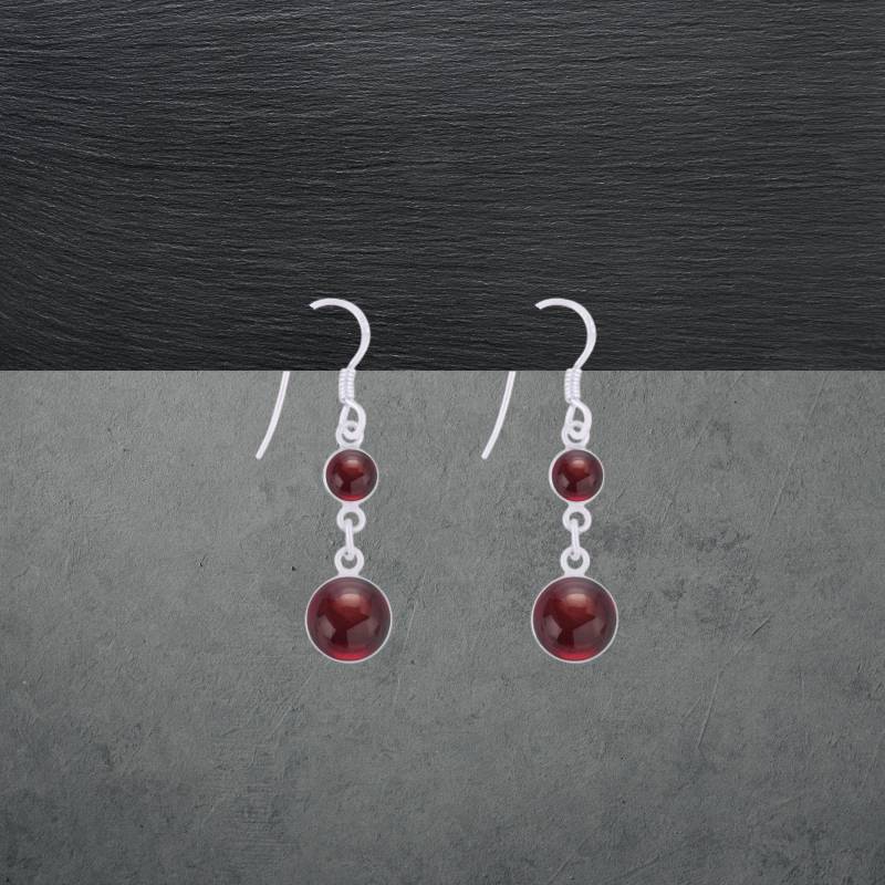 Granat Ohrringe 925 Sterling Silber, Runde Cabochons, Modernes Design 75Z von ShivasSilver
