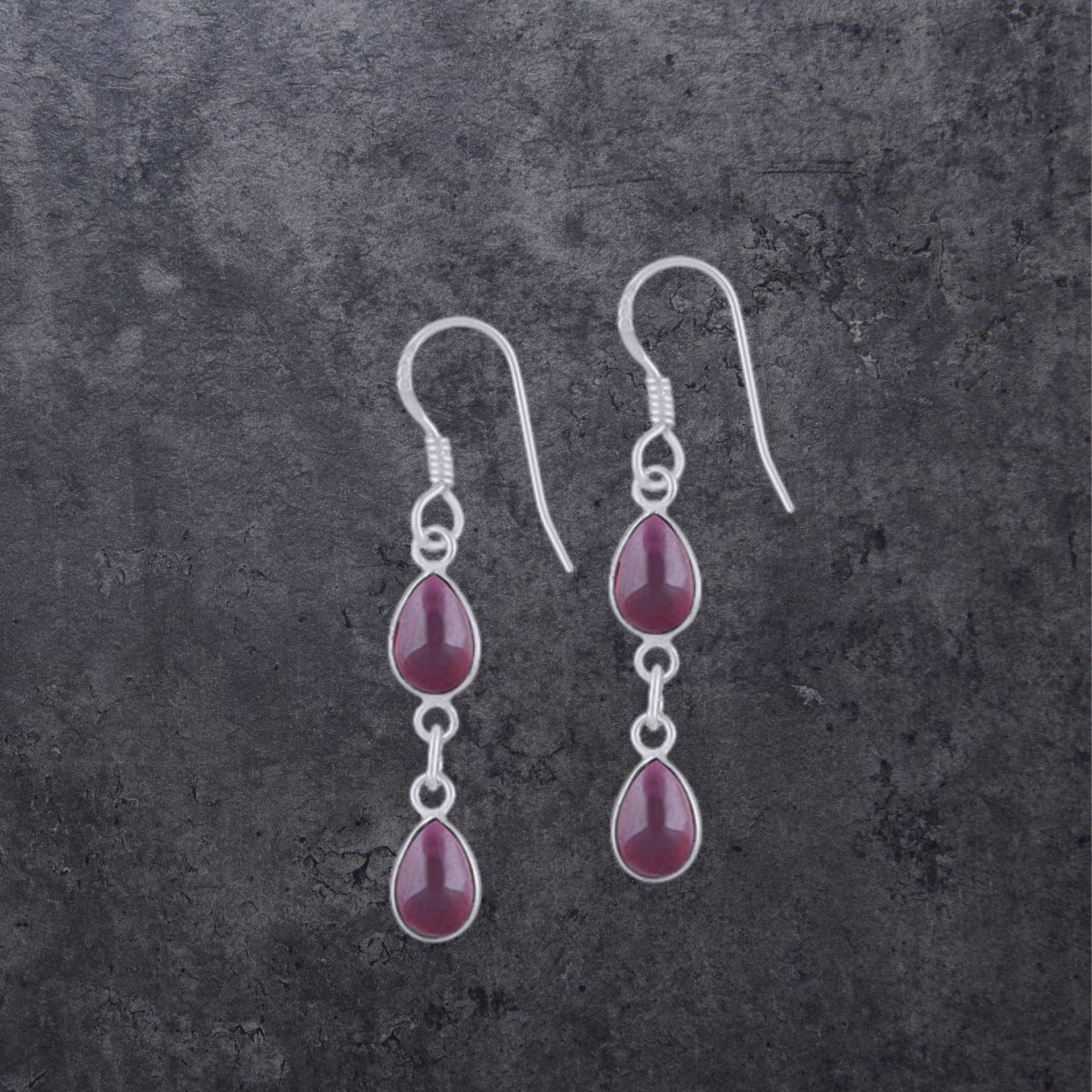 Granat Ohrringe 925 Sterling Silber, Tropfen Cabochons 55Z von ShivasSilver