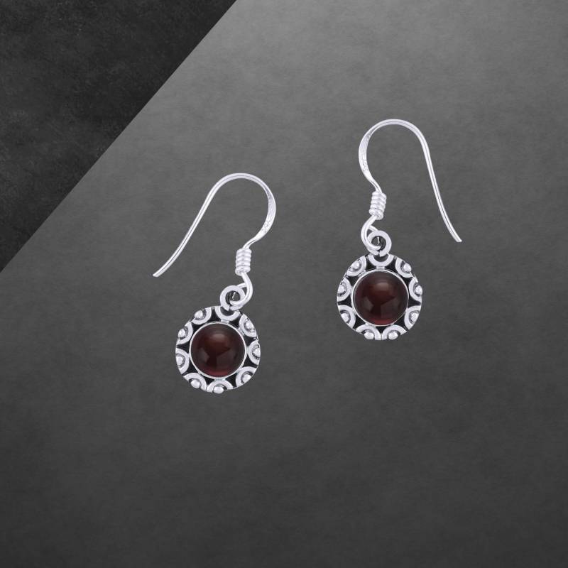 Granat Ohrringe 925 Sterling Silber, Geschwärzt, Cabochon 020 von ShivasSilver