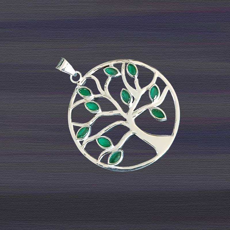Grüner Achat Anhänger 925 Sterling Silber Lebensbaum von ShivasSilver