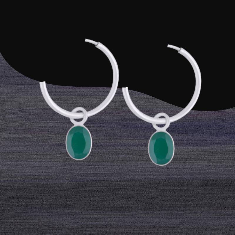 Grüner Achat Creolen 925 Sterling Silber, Facettierte Steine, Zierliches Design 66A von ShivasSilver