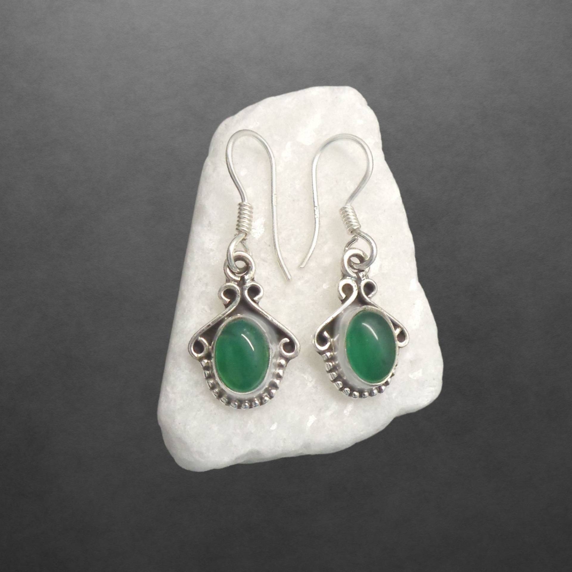 Grüner Achat Ohrringe Mit 925 Sterling Silber, Geschwärzt, Grüner Grüner Achat Ohrringe Mit 925 Sterling Silber, Geschwärzt, Grüner von ShivasSilver