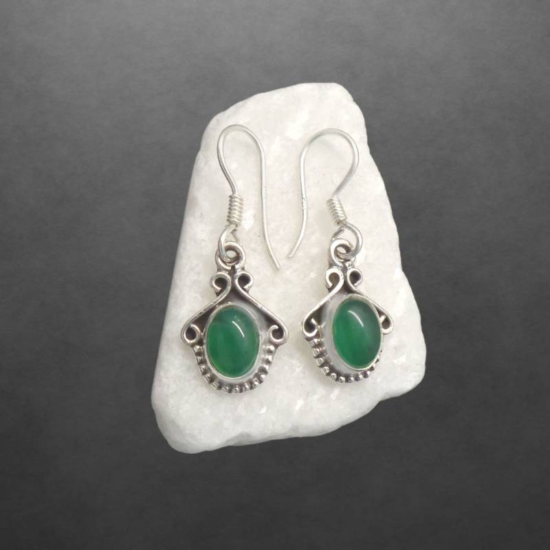 Grüner Achat Ohrringe Mit 925 Sterling Silber, Geschwärzt, Grüner Grüner Achat Ohrringe Mit 925 Sterling Silber, Geschwärzt, Grüner von ShivasSilver