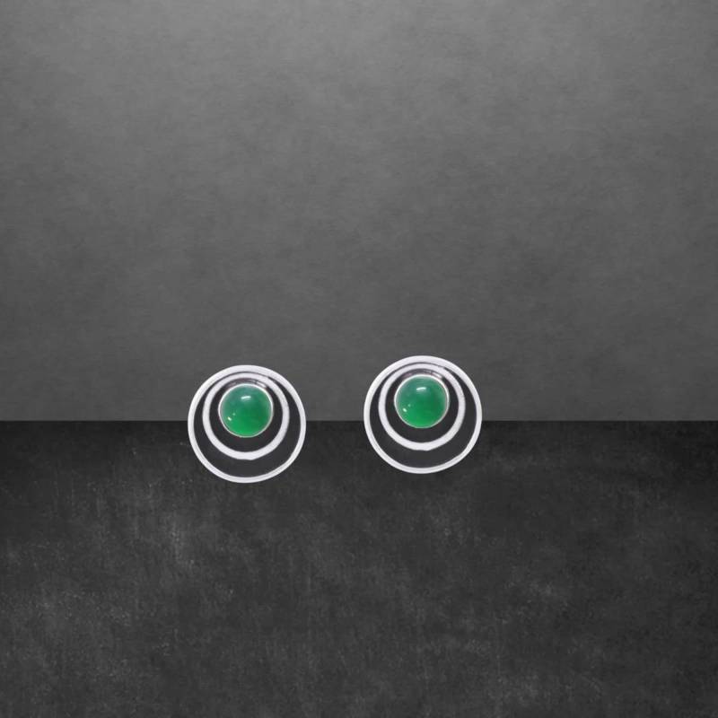 Grüner Achat Ohrstecker 925 Sterling Silber Geschwärzt, Runder Cabochon, 11 Mm von ShivasSilver