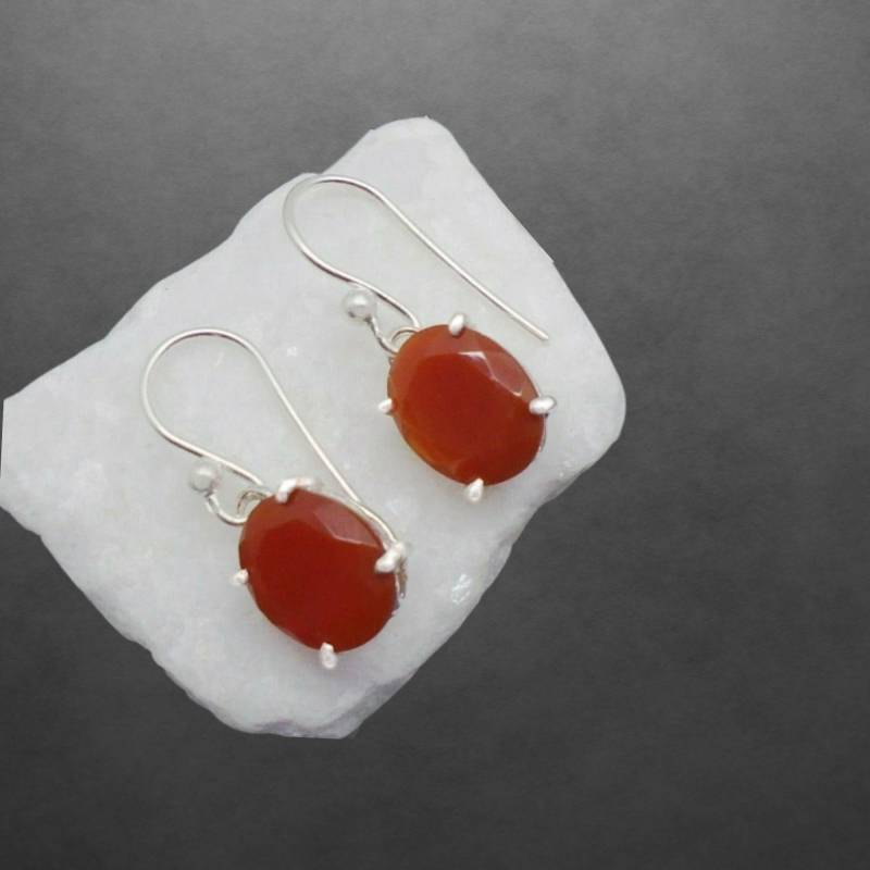 Karneol Ohrringe 925 Sterling Silber, Facettiert, Rotbraune Farbe Variiert 3666 von ShivasSilver