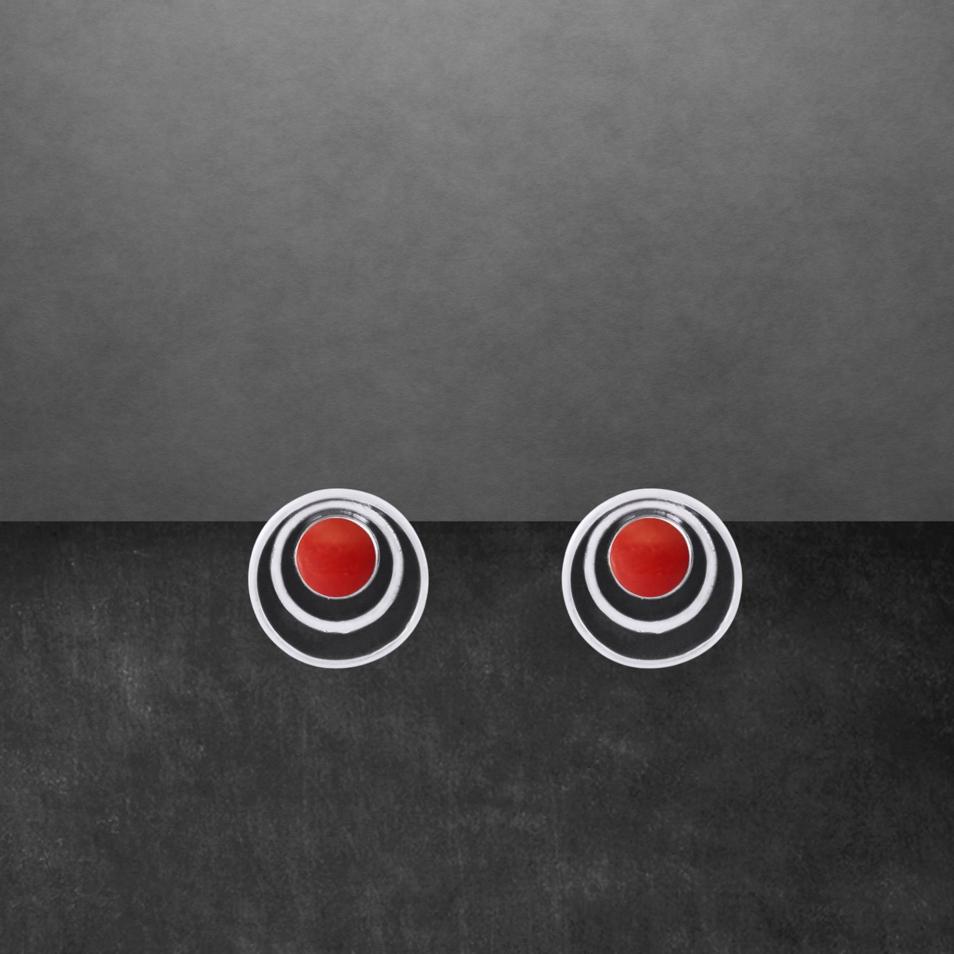 Koralle Ohrstecker 925 Sterling Silber, Geschwärzt, Runder Cabochon 11 Mm von ShivasSilver