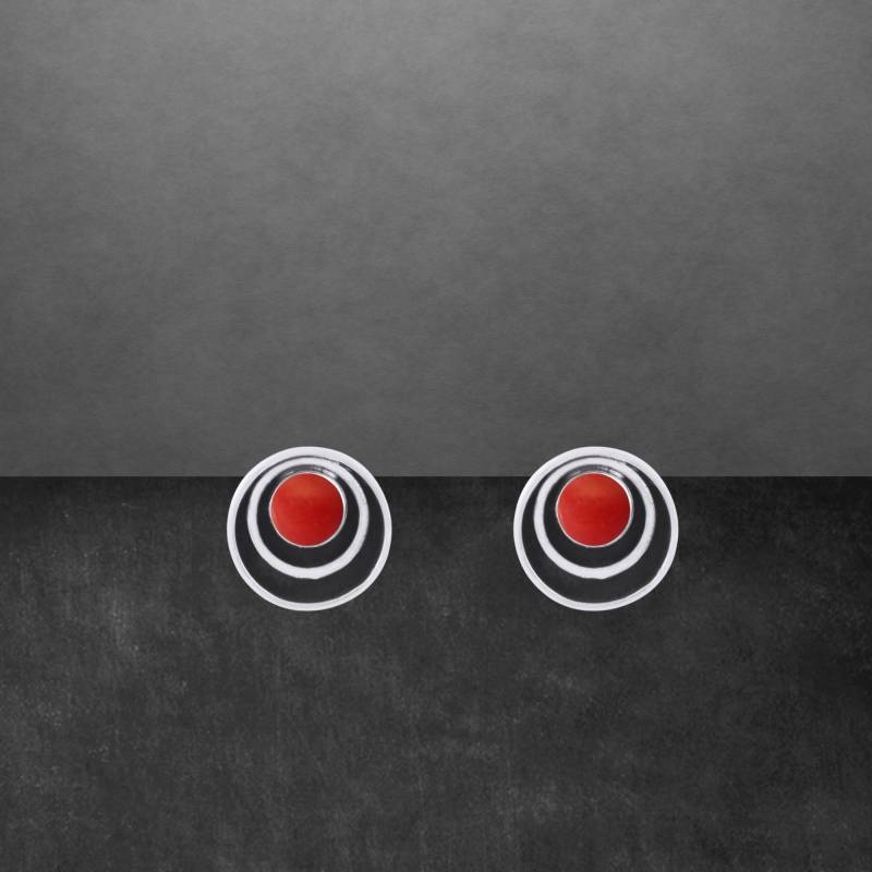 Koralle Ohrstecker 925 Sterling Silber, Geschwärzt, Runder Cabochon 11 Mm von ShivasSilver