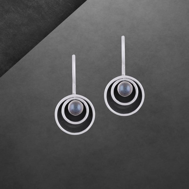 Labradorit Ohrringe 925 Sterling Silber, Geschwärzt, Cabochon, Haken Verschließbar von ShivasSilver