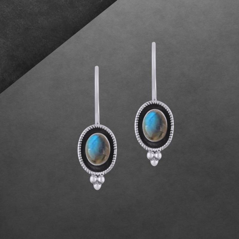 Labradorit Ohrringe 925 Sterling Silber, Geschwärzt, Cabochon, Hakenverschluss Labradorit Ohrringe 925 Sterling Silber, Geschwärzt, Cabochon, Hakenverschluss von ShivasSilver
