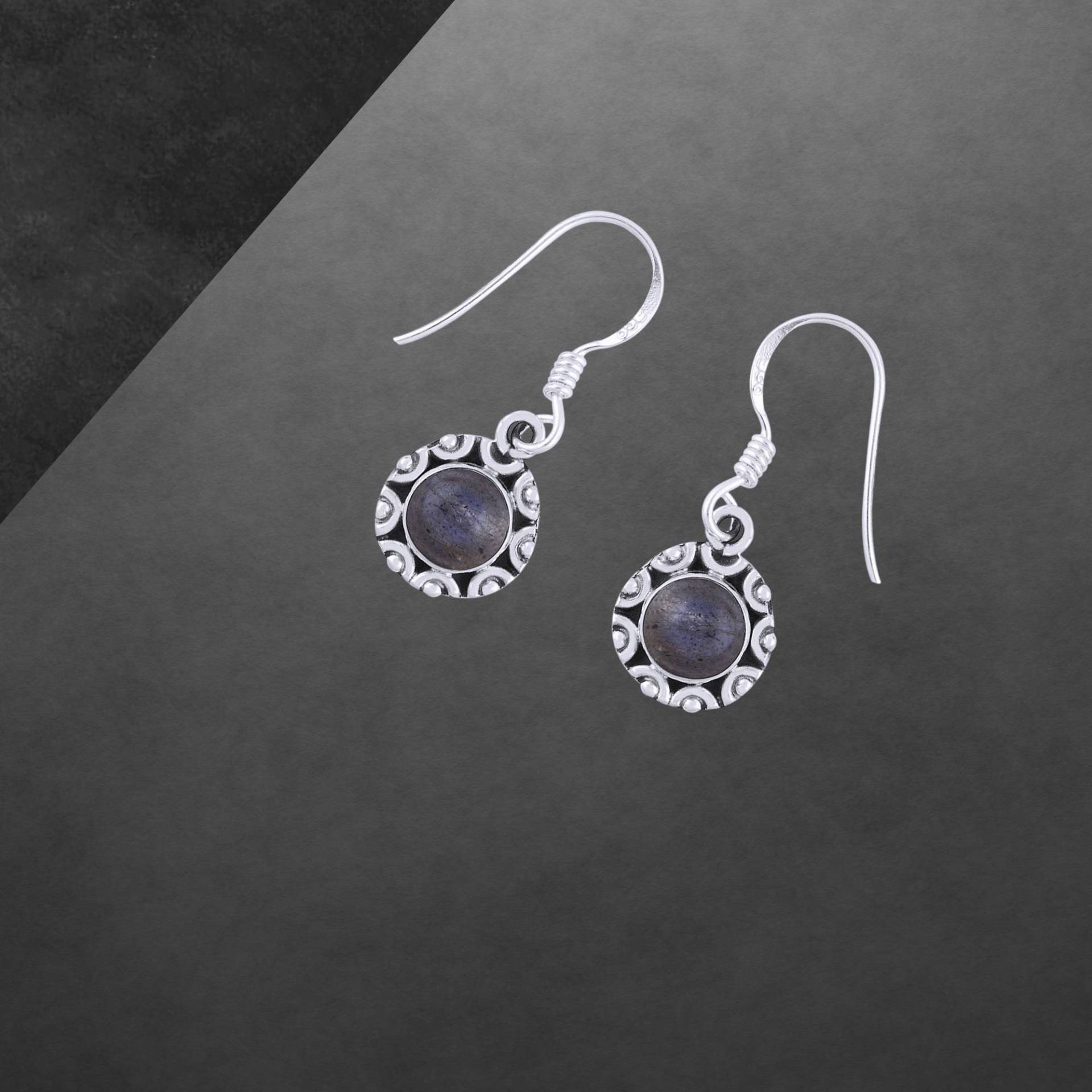 Labradorit Ohrringe 925 Sterling Silber, Geschwärzt, Runder Cabochon, 020 von ShivasSilver