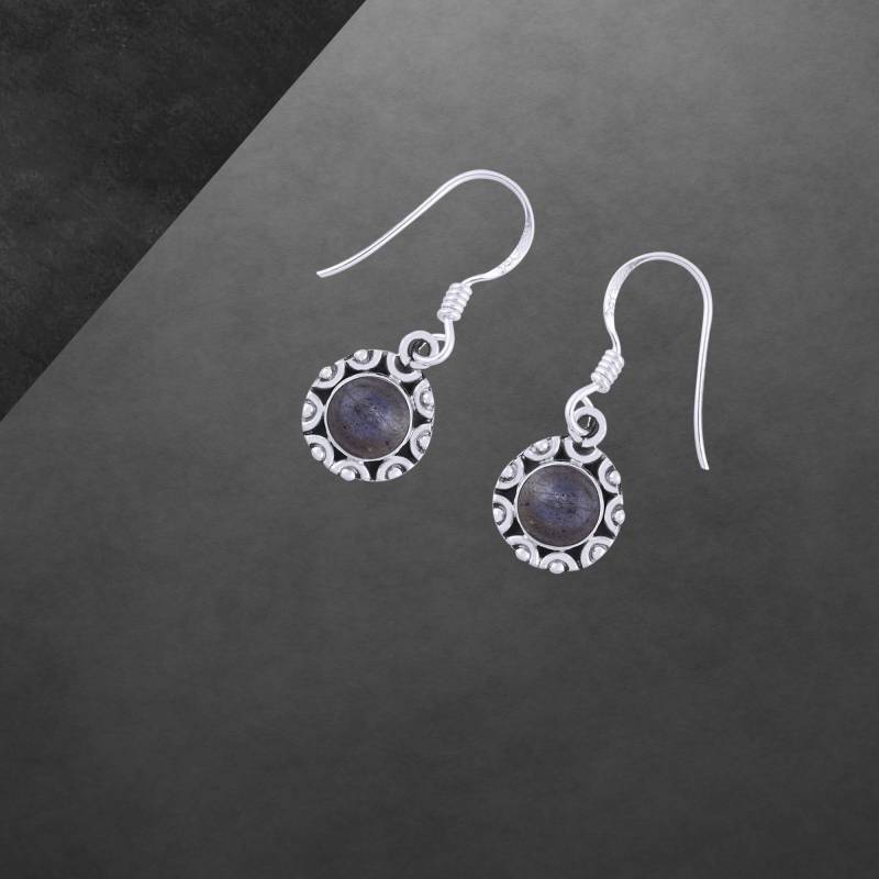 Labradorit Ohrringe 925 Sterling Silber, Geschwärzt, Runder Cabochon, 020 von ShivasSilver