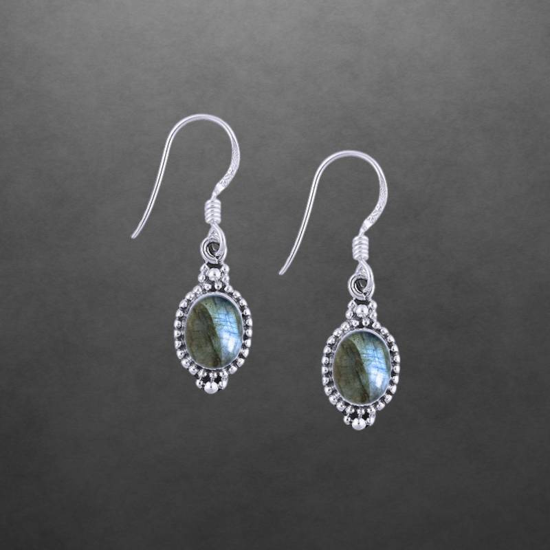 Labradorit Ohrringe 925 Sterling Silber Geschwärztes Silber, Cabochon Stein, Farbe Variiert, 88D von ShivasSilver