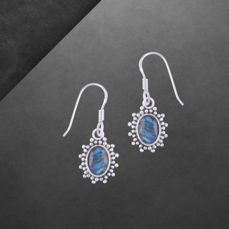 Labradorit Ohrringe 925 Sterling Silber, Geschwärzt, Cabochon 39A von ShivasSilver