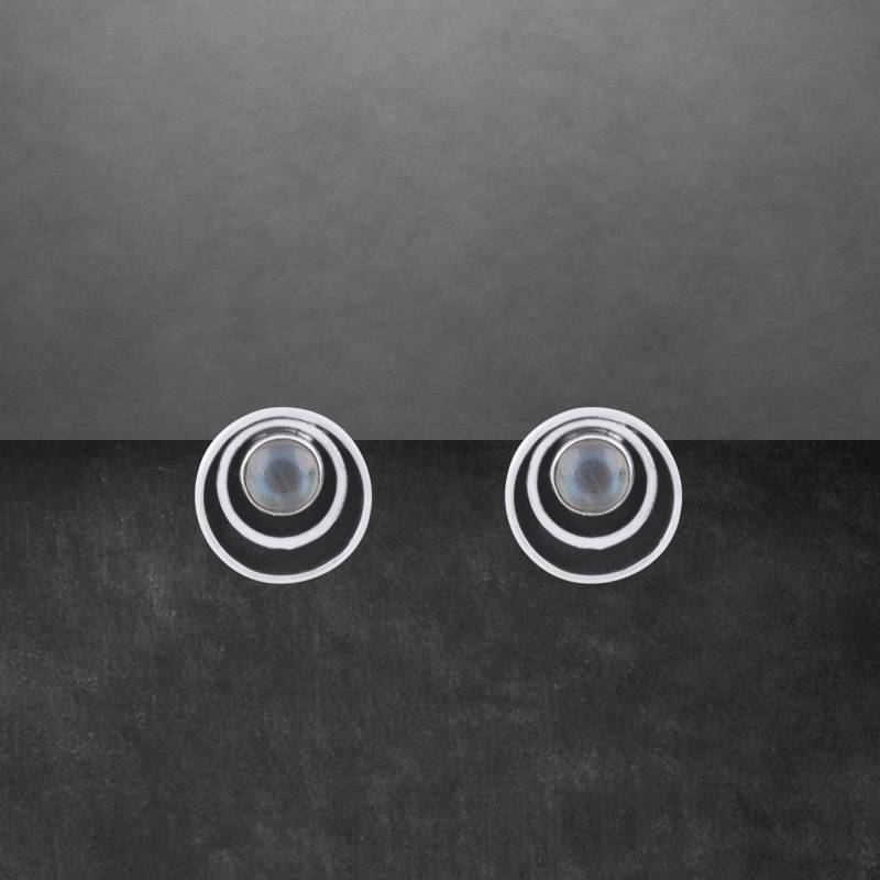 Labradorit Ohrstecker 925 Sterling Silber Geschwärzt, Runder Cabochon 10 Mm von ShivasSilver