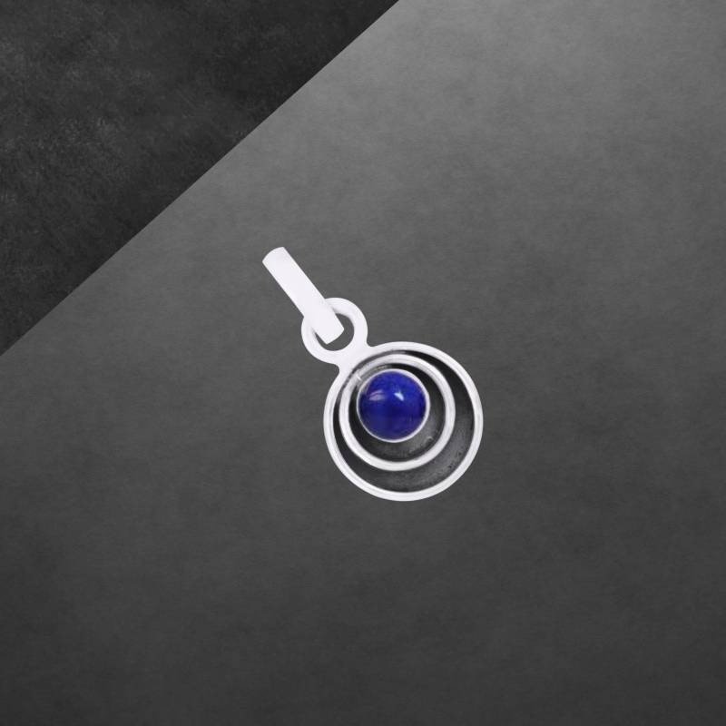 Lapislazuli Anhänger 925 Sterling Silber Geschwärzt, Zierlich, Runder Cabochon von ShivasSilver