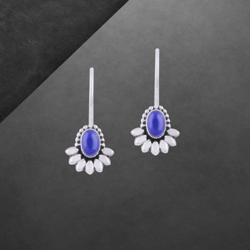 Lapislazuli Ohrringe 925 Sterling Silber, Mit Schwärzung, Ovaler Cabochon, Hakenverschluss von ShivasSilver