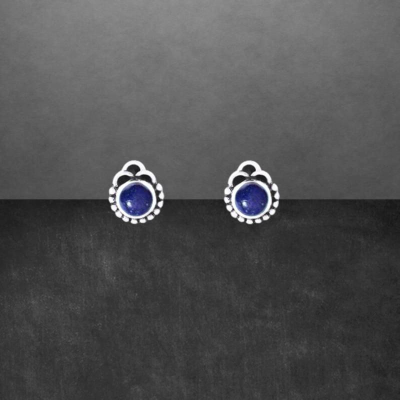 Lapislazuli Ohrstecker 925 Sterling Silber Geschwärzt Runder Cabochon 13C von ShivasSilver