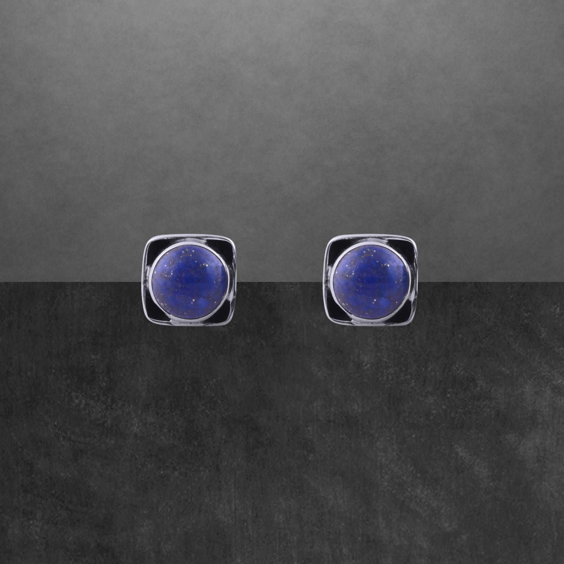 Lapislazuli Rund Ohrstecker 925 Sterling Silber Geschwärzt, Cabochon, Geschenk Für Frauen von ShivasSilver