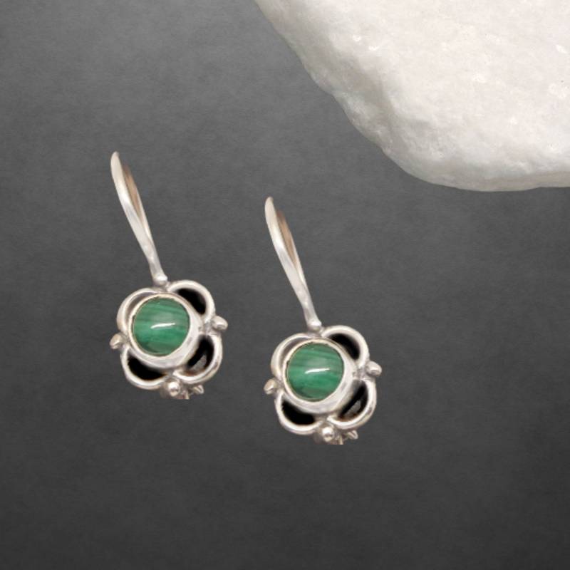Malachit Ohrringe 925 Sterling Silber, Geschwärzt, Cabochon, Hakenverschluss von ShivasSilver