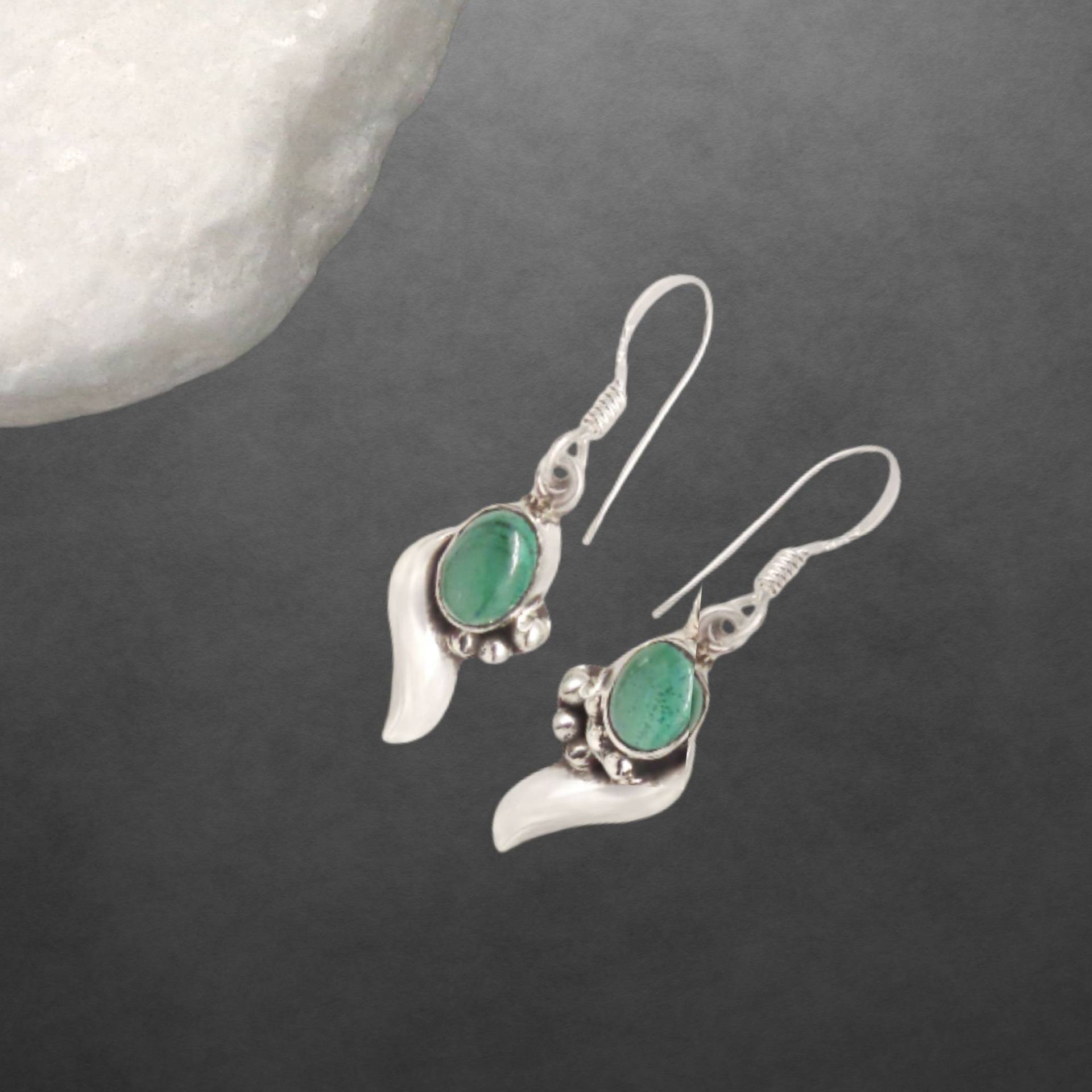 Malachit Ohrringe 925 Sterling Silber Geschwärzt, Ovaler Cabochon von ShivasSilver