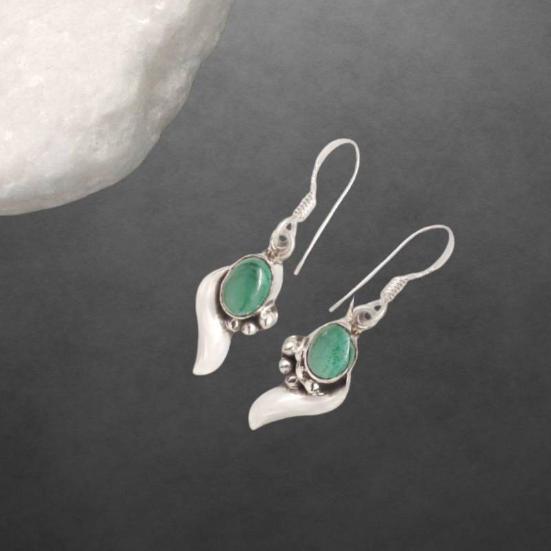 Malachit Ohrringe 925 Sterling Silber Geschwärzt, Ovaler Cabochon von ShivasSilver