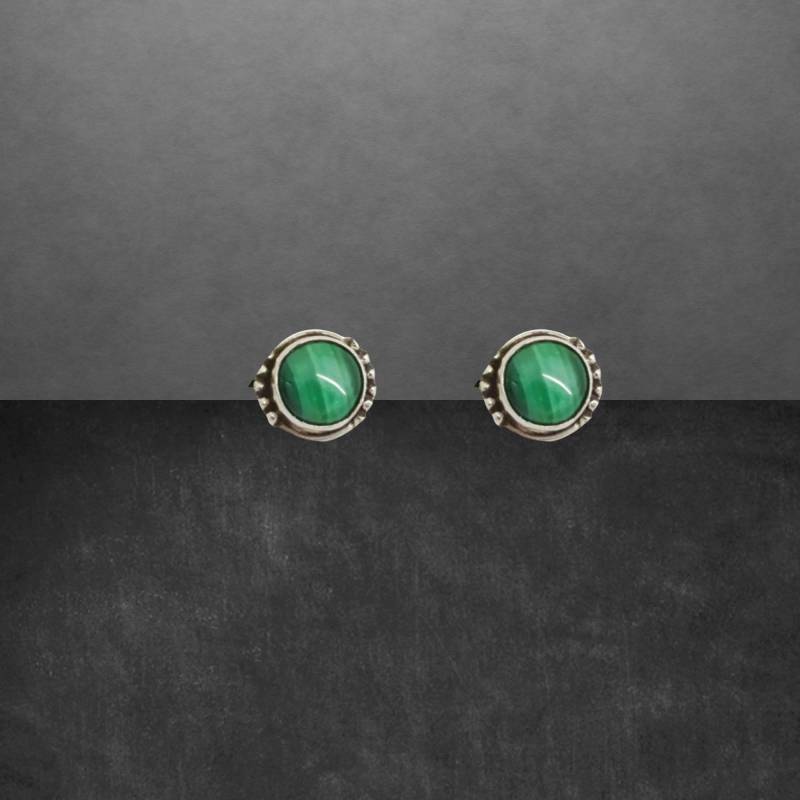 Malachit Ohrstecker 925 Sterling Silber, Geschwärzt, Runder Cabochon 0020 von ShivasSilver