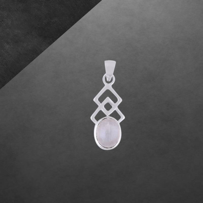 Mondstein Anhänger 925 Sterling Silber, Cabochon, Modernes Zierliches Design von ShivasSilver