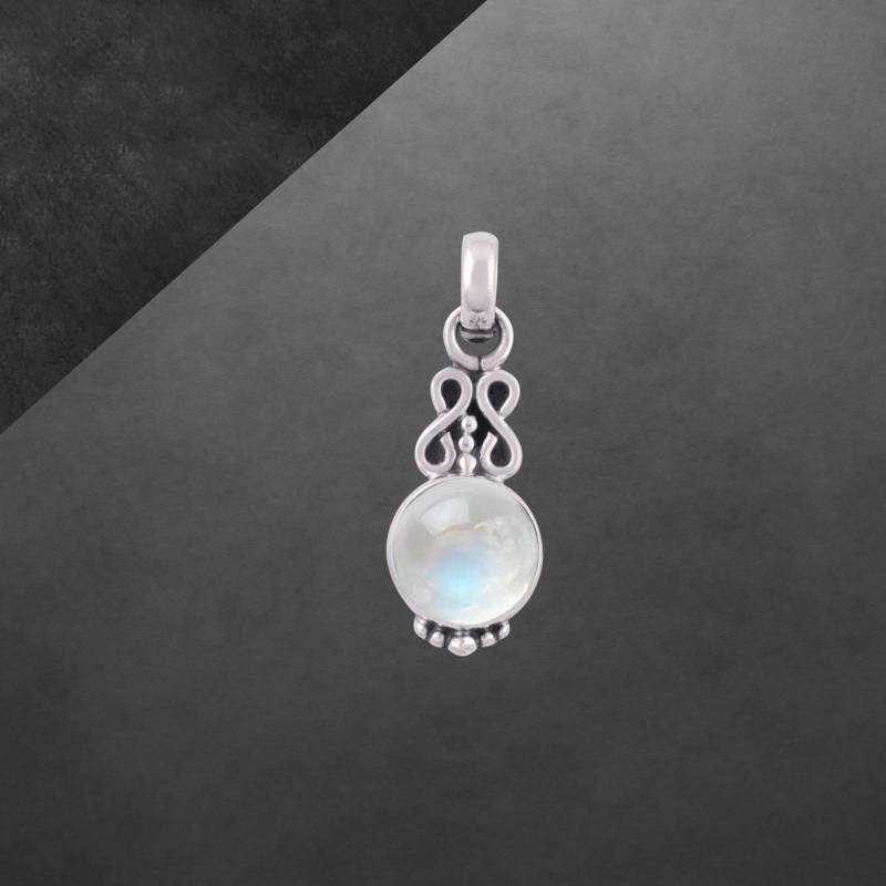 Mondstein Anhänger 925 Sterling Silber Geschwärzt, Runder Cabochon 20C von ShivasSilver