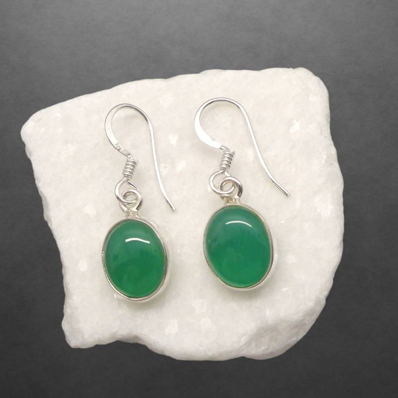 Ohrringe Aus 925 Sterling Silber, Grüner Achat, Gefärbt, 30 Mm Länge, Haken Offen von ShivasSilver