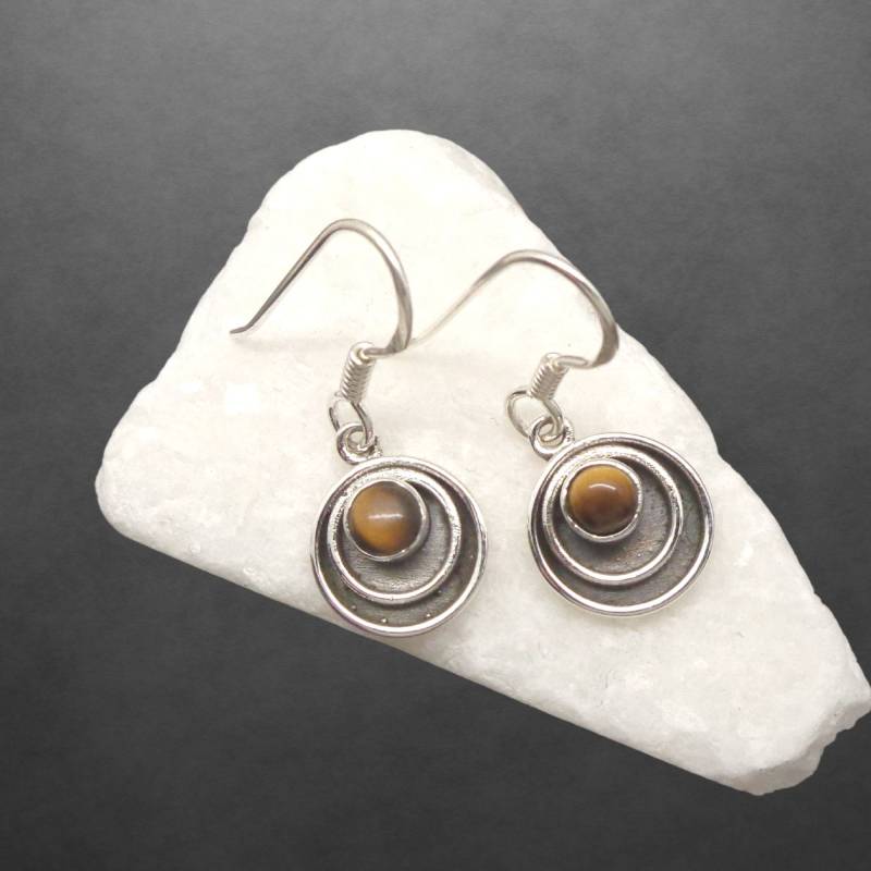 Ohrringe Mit Tigerauge Aus 925 Sterling Silber, Cabochon, Geschwärzt, Haken Offen 85E Ohrringe Mit Tigerauge Aus 925 Sterling Silber, Cabochon, Geschwärzt, Haken Offen 85E von ShivasSilver