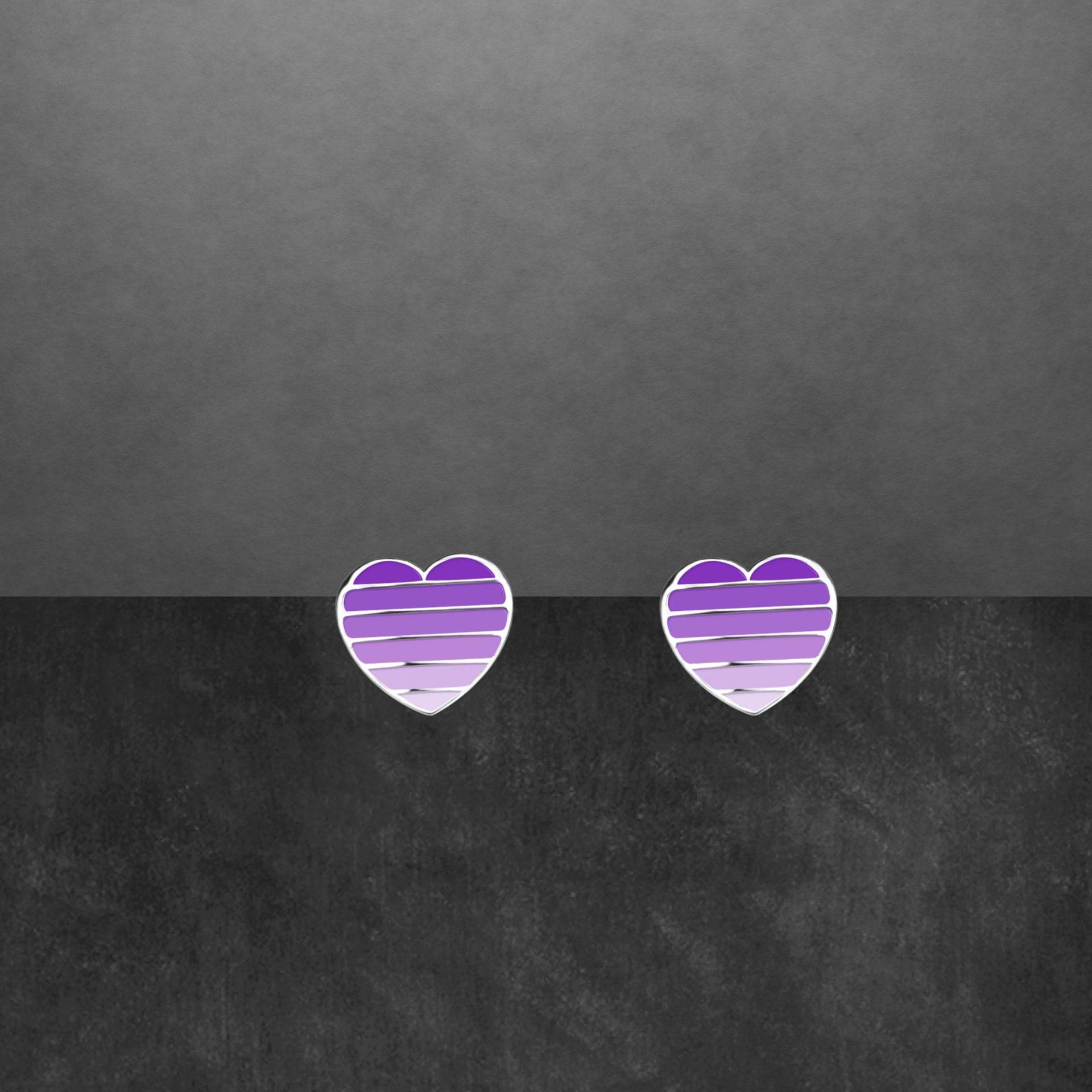 Ohrstecker Aus 925 Silber Mit Emaille Herz in Lila, Für Kinder von ShivasSilver