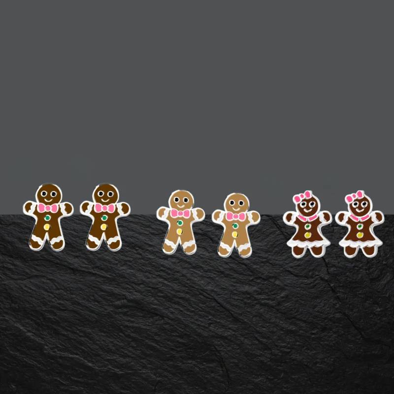 Ohrstecker Aus 925 Sterling Silber, Emaille, Lebkuchen Mann Und Frau, 12 X 7 Mm von ShivasSilver