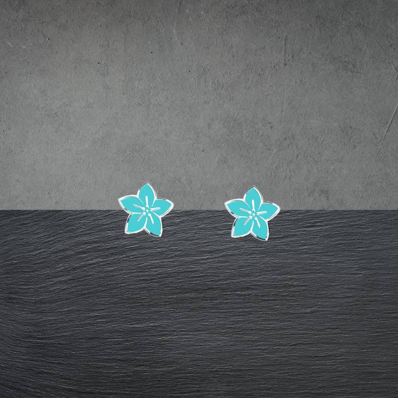 Ohrstecker Aus 925 Sterling Silber, Emaille Blüte Türkis, 8 X Mm, 990C von ShivasSilver