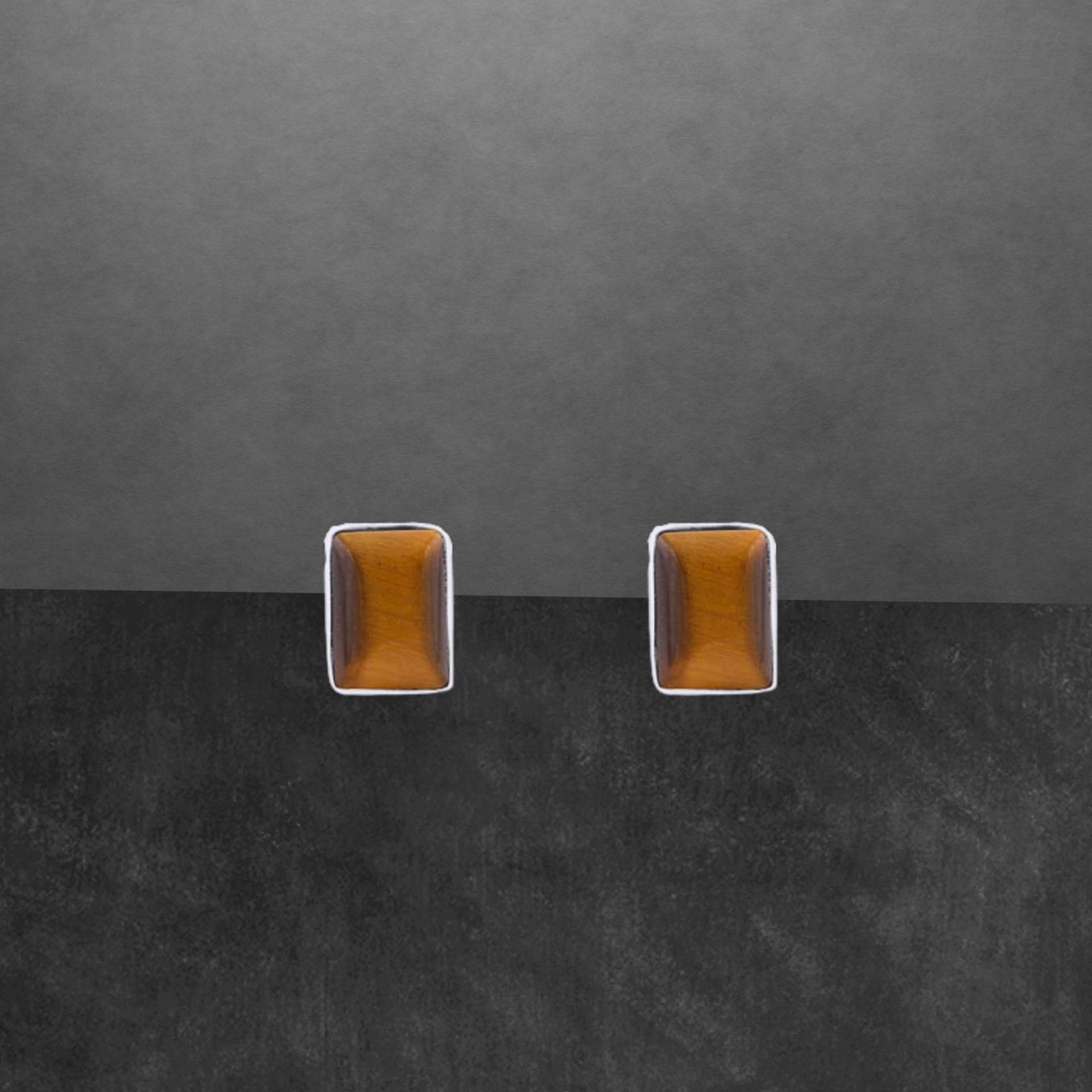 Ohrstecker Aus 925 Sterling Silber, Glänzend, Tigerauge Cabochon, Eckig, 7 X 5 Mm von ShivasSilver