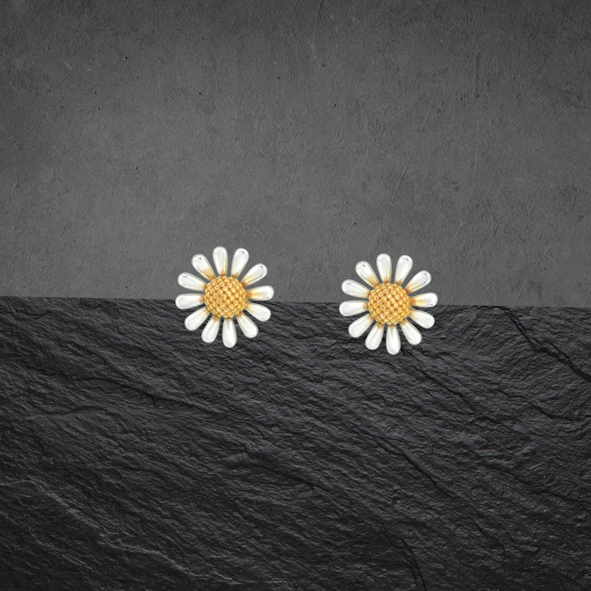 Ohrstecker Aus 925 Sterling Silber, Teilweise Mit Gold Überzogen, 7 Mm, Gänseblümchen 557 von ShivasSilver