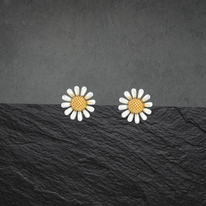 Ohrstecker Aus 925 Sterling Silber, Teilweise Mit Gold Überzogen, 7 Mm, Gänseblümchen 557 von ShivasSilver